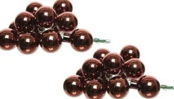 Decoris Kerststukjes>20X Mini Glazen Kerstballen Kerststekers/Instekertjes Mahonie 2 Cm - Mahonie E Kerststukjes Kerstversieringen Glas