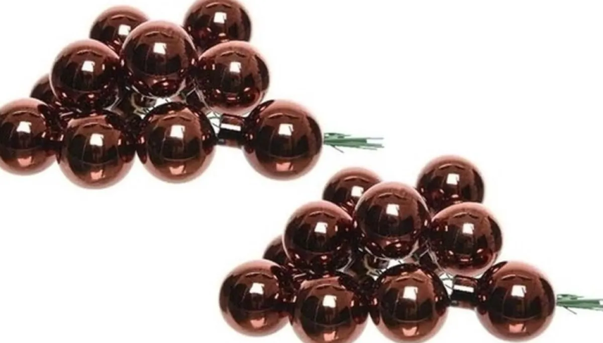 Decoris Kerststukjes>20X Mini Glazen Kerstballen Kerststekers/Instekertjes Mahonie 2 Cm - Mahonie E Kerststukjes Kerstversieringen Glas