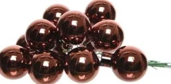 Decoris Kerststukjes>10X Mini Glazen Kerstballen Kerststekers/Instekertjes Mahonie 2 Cm - Mahonie E Kerststukjes Kerstversieringen Glas