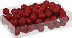 Othmara decorations Kerststukjes>80X Rode Glitter Mini Kerstballen Stekers Kunststof 3 Cm - Kerststukje Maken Onderdelen