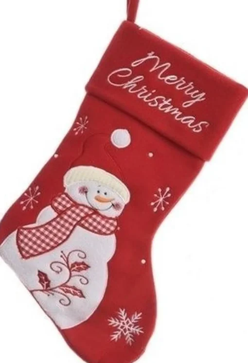 Merkloos Kerstsokken>2X Rode Kerstsok Met Sneeuwpop 40 Cm - Kerstsokken