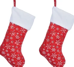Merkloos Kerstsokken>2X Rode Kerstsokken Met Sneeuwvlokken Opdruk 42 Cm - Kerstversiering/Kerstdecoratie Kerstsokken