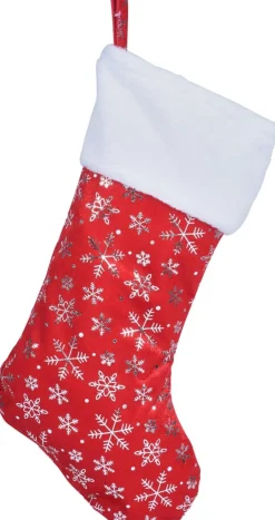 Merkloos Kerstsokken>2X Rode Kerstsokken Met Sneeuwvlokken Opdruk 42 Cm - Kerstversiering/Kerstdecoratie Kerstsokken