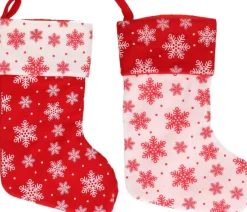 Merkloos Kerstsokken>2X Rood/Witte Kerstsokken Met Sneeuwvlokken Print 40 Cm - Kerstversiering/Kerstdecoratie Sokken