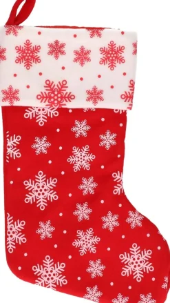 Merkloos Kerstsokken>2X Rood/Witte Kerstsokken Met Sneeuwvlokken Print 40 Cm - Kerstversiering/Kerstdecoratie Sokken