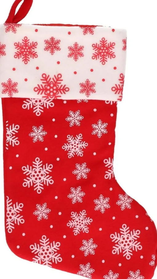 Merkloos Kerstsokken>2X Rood/Witte Kerstsokken Met Sneeuwvlokken Print 40 Cm - Kerstversiering/Kerstdecoratie Sokken