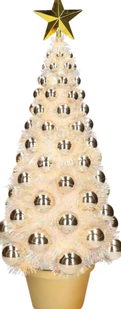 Merkloos 2X Stuks Complete Kunstkerstbomen Met Lichtjes En Ballen Goud - Kerstversiering - Kerstbomen - Kerstaccessoires - Kerstverlichting Goudkleurig Fashion