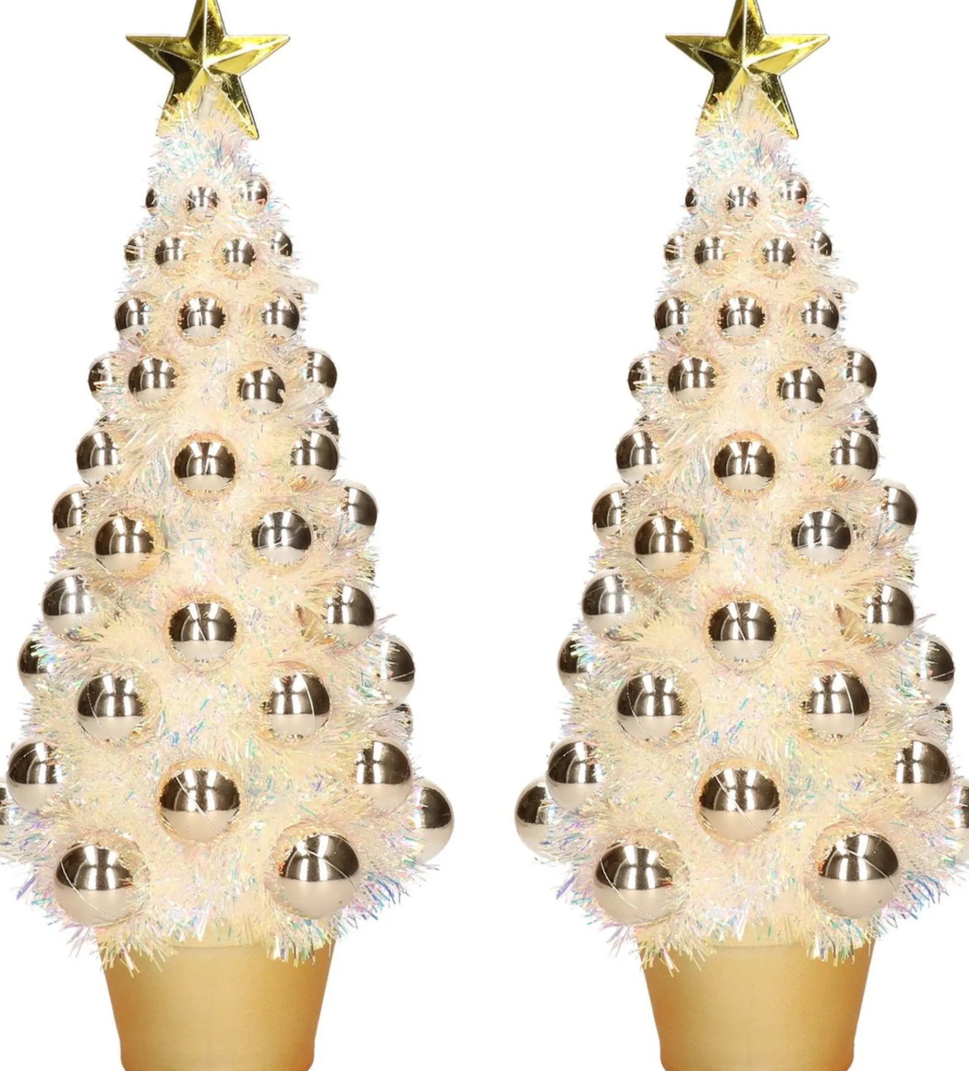 Merkloos 2X Stuks Complete Kunstkerstbomen Met Lichtjes En Ballen Goud - Kerstversiering - Kerstbomen - Kerstaccessoires - Kerstverlichting Goudkleurig Best