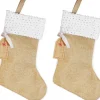 Merkloos Kerstsokken>2X Stuks Jute Kerstsokken Met Witte Rand En Zilveren Pailletten 45 Cm - Kerstversiering/Kerstdecoratie