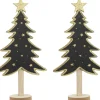 Merkloos 2X Stuks Kerstdecoratie Houten Decoratie Kerstboom Zwart Met Gouden Sterren B18 X H36 Cm - Kerstversiering Kerstbomen Met Licht Online