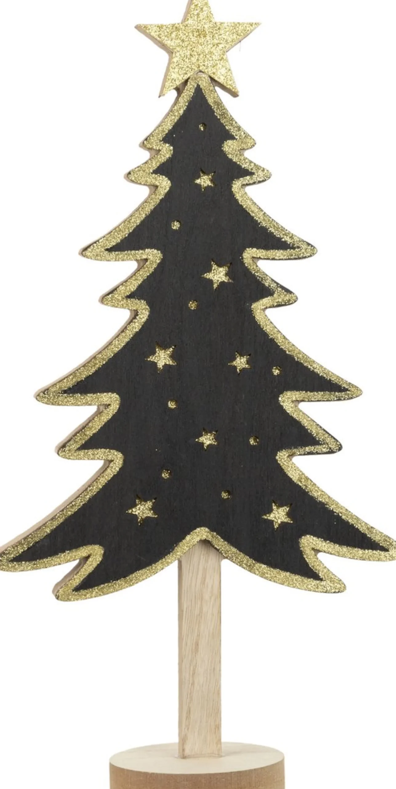 Merkloos 2X Stuks Kerstdecoratie Houten Decoratie Kerstboom Zwart Met Gouden Sterren B18 X H36 Cm - Kerstversiering Kerstbomen Met Licht Online