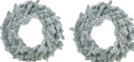 Merkloos Kerstkransen>2X Stuks Kerstkransen/Dennenkransen Groen Met Sneeuw 36 Cm - Dennenkransen/Deurkransen Kerstversiering