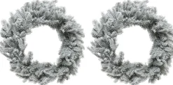 Decoris Kerstkransen>2X Stuks Kerstkransen/Dennenkransen Groen Met Sneeuw 50 Cm - Dennenkransen/Deurkransen Kerstversiering