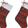 Merkloos Kerstsokken>2X Stuks Kerstsok Rood Met Ruitjes 23 X 45 Cm - Kerstversiering/Kerstdecoratie Kerstsokken
