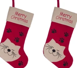 Merkloos Kerstsokken>2X Stuks Kerstsok Rood Voor De Kat/Poes 19 Cm - Kerstversiering/Kerstdecoratie Kerstsokken Voor Huisdieren