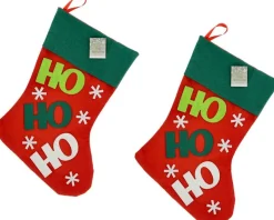 Merkloos Kerstsokken>2X Stuks Kerstsok Rood/Groen Ho Ho Ho 45 Cm Cm - Kerstversiering/Kerstdecoratie Kerstsokken