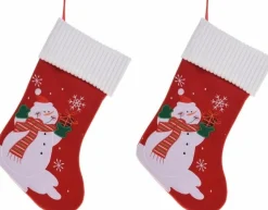 Merkloos Kerstsokken>2X Stuks Kerstsokken Met Sneeuwpop Print 46 Cm - Kerstversiering Haard Sokken
