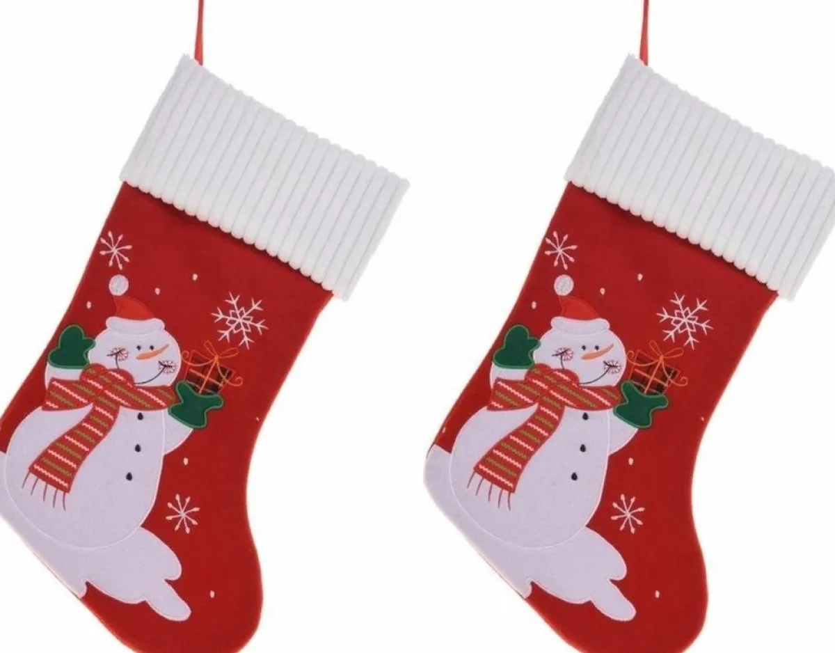 Merkloos Kerstsokken>2X Stuks Kerstsokken Met Sneeuwpop Print 46 Cm - Kerstversiering Haard Sokken