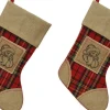 Merkloos Kerstsokken>2X Stuks Kerstsokken Rood Geruit Met Kerstman 25 X 45 Cm - Kerstversiering/Kerstdecoratie Kerstsokken