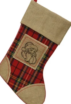 Merkloos Kerstsokken>2X Stuks Kerstsokken Rood Geruit Met Kerstman 25 X 45 Cm - Kerstversiering/Kerstdecoratie Kerstsokken