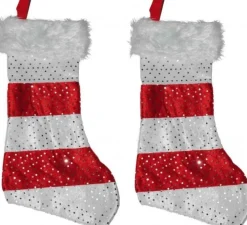 Merkloos Kerstsokken>4X Stuks Kerstsokken Rood Met Wit 43 Cm - Kerstversieringen