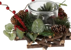Merkloos Kerststukjes>2X Stuks Kerststukjes Met Theelichthouder En Decoratie 20 X 12 Cm Kerst Tafeldecoratie - Kerstversiering/Kerstdecoratie