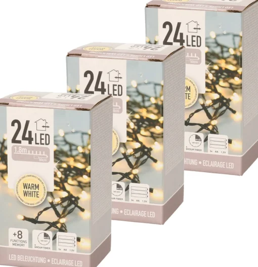 Anna's Collection 3X Stuks Kerstverlichting Met Timer 20 Warm Witte Lampjes Op Batterijen - Lichtsnoer Transparant Met 20 Leds Flash Sale
