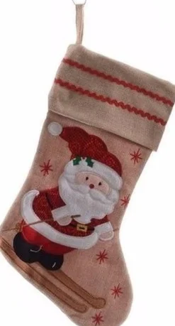 Merkloos Kerstsokken>2X Stuks Setje Katoenen/Jute Kerstsokken Van 25 X 45 Cm - Kerstman En Rendier - Kerstversieringen/Kerst Artikelen