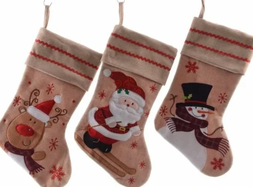 Merkloos Kerstsokken>2X Stuks Setje Katoenen/Jute Kerstsokken Van 25 X 45 Cm - Kerstman En Rendier - Kerstversieringen/Kerst Artikelen