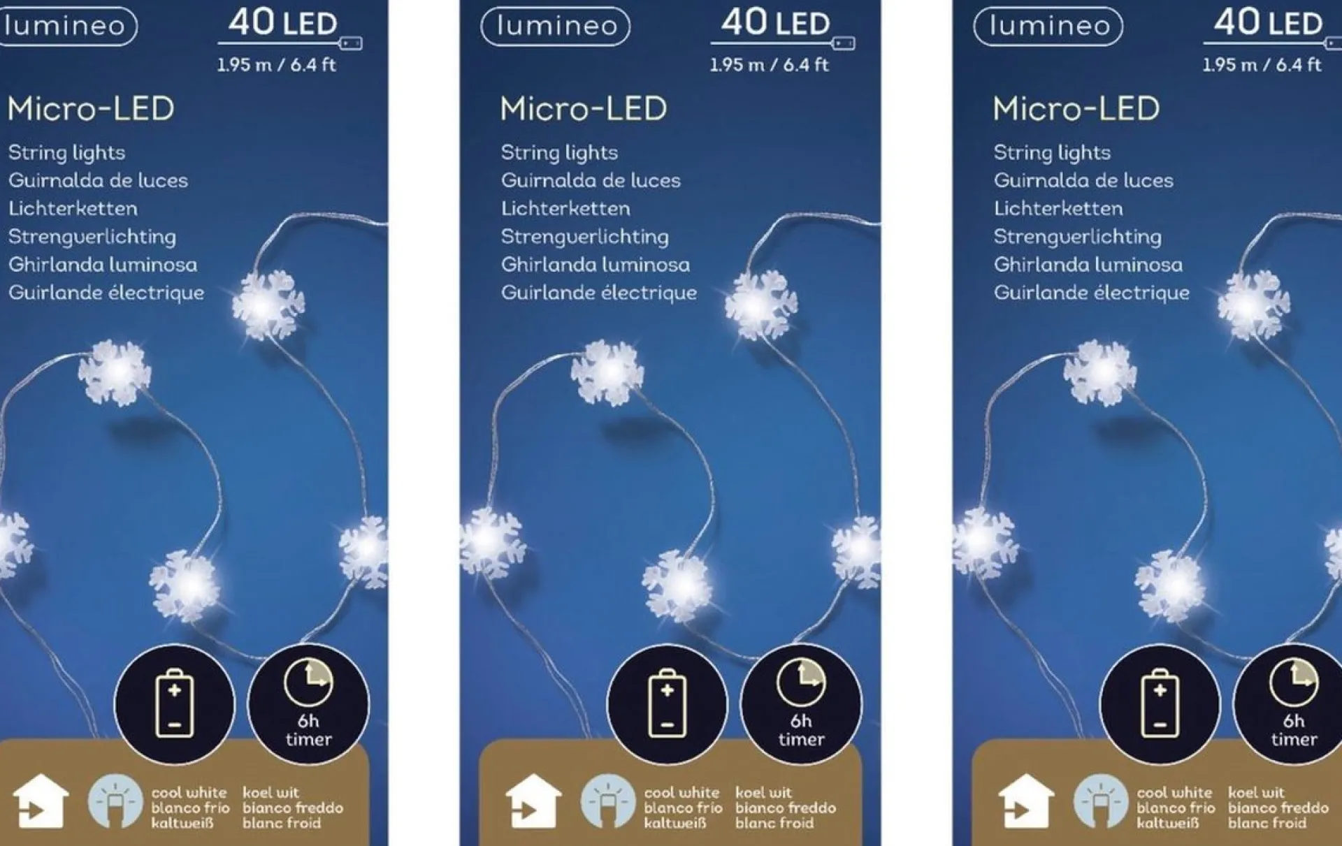 Lumineo 3X Stuks Sneeuwvlokken Lichtsnoeren Met Timer 40 Lampjes Wit Op Batterij - Sneeuwvlok Verlichting - Kerstlampjes/Kerstlichtjes Online