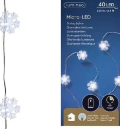 Lumineo 3X Stuks Sneeuwvlokken Lichtsnoeren Met Timer 40 Lampjes Wit Op Batterij - Sneeuwvlok Verlichting - Kerstlampjes/Kerstlichtjes Online