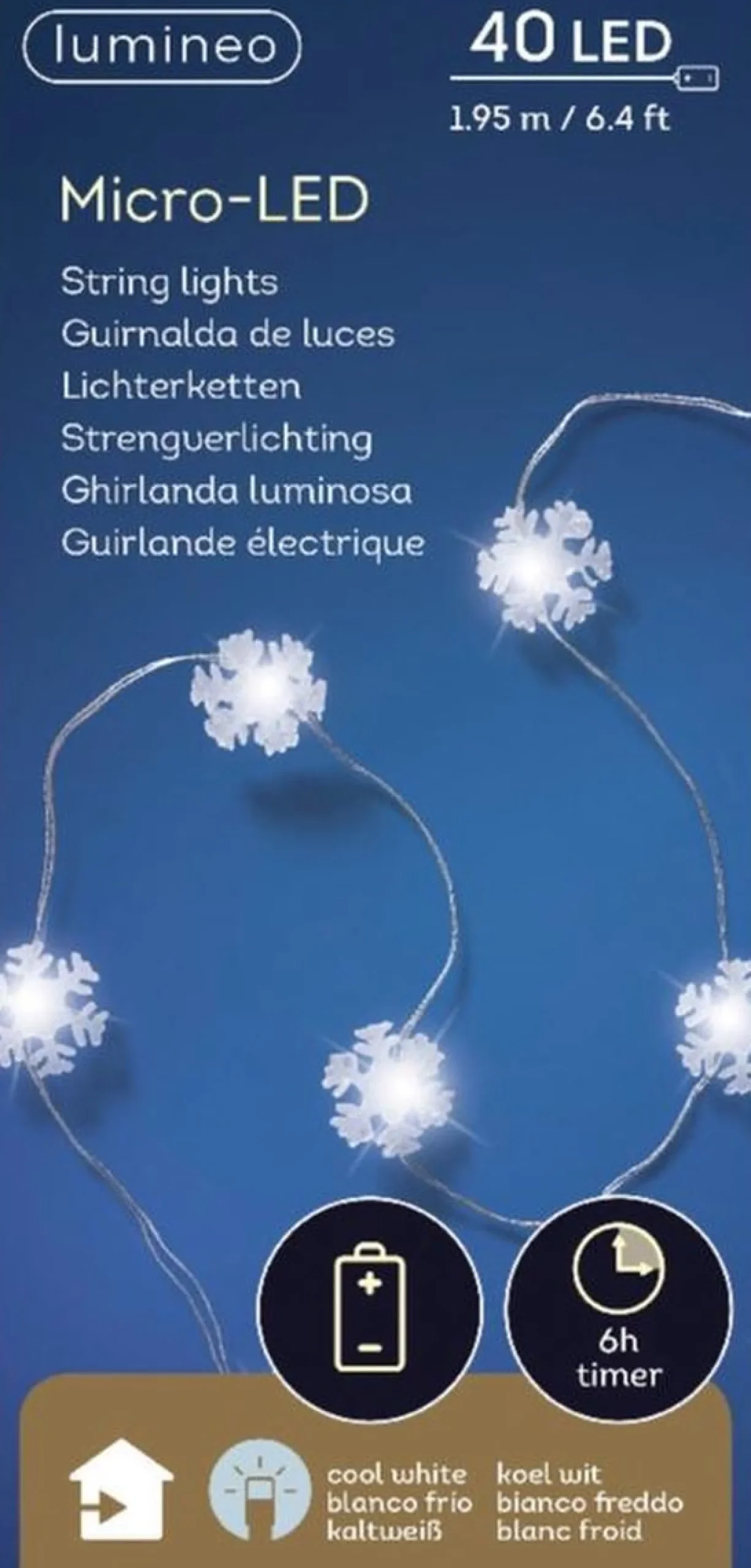 Lumineo 3X Stuks Sneeuwvlokken Lichtsnoeren Met Timer 40 Lampjes Wit Op Batterij - Sneeuwvlok Verlichting - Kerstlampjes/Kerstlichtjes Online