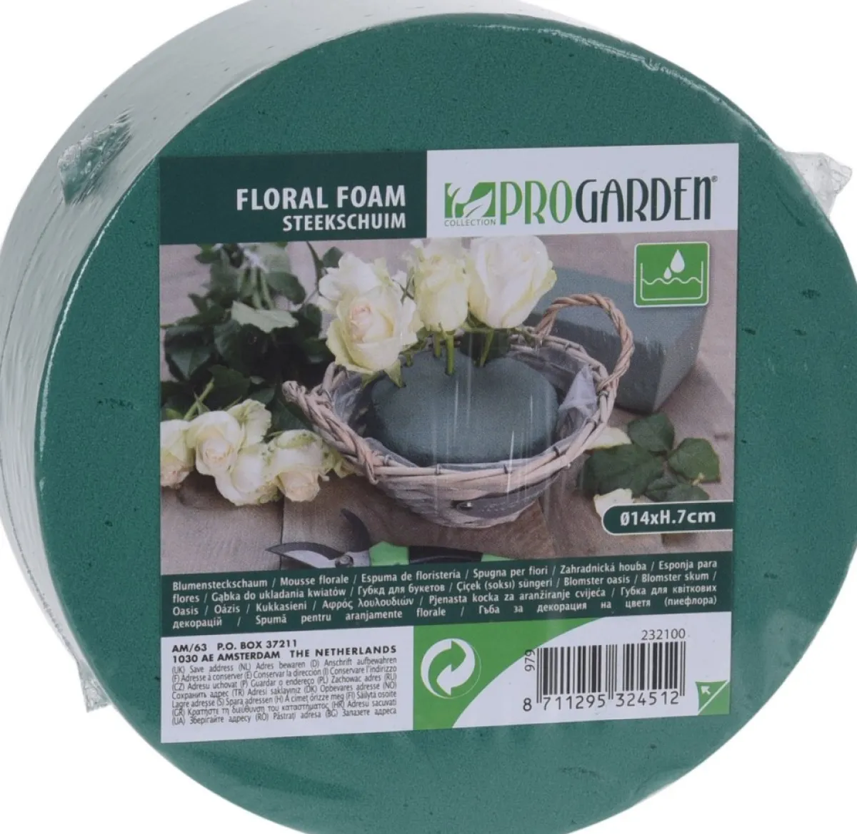 Pro Garden Kerststukjes>1X Stuks Steekschuim/Oase Nat Rond Groen D14 X H7 Cm