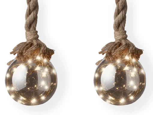 Lumineo 1X Stuks Verlichte Glazen Kerstballen Aan Touw Met 30 Lampjes Zilver/Warm Wit 15 Cm - Decoratie Kerstballen Met Licht Fashion