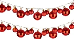 Arte r Guirlandes>2X Stuks Verlichte Kerst Guirlandes/Slingers Met 93 Led Kerstballen Rood - Kerstslingers/Kerst Guirlandes