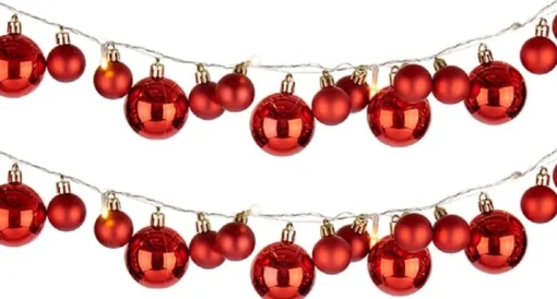 Arte r Guirlandes>2X Stuks Verlichte Kerst Guirlandes/Slingers Met 93 Led Kerstballen Rood - Kerstslingers/Kerst Guirlandes