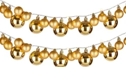 Arte r Guirlandes>2X Stuks Verlichte Kerst Guirlandes/Slingers Met 93 Led Kerstballen Goud - 180 Cm