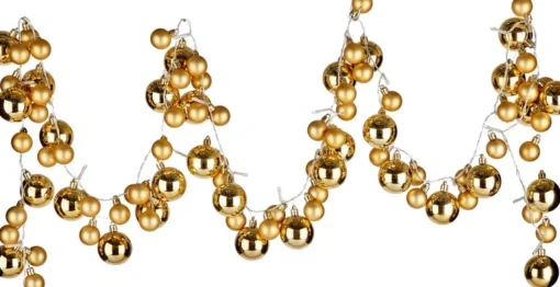 Arte r Guirlandes>2X Stuks Verlichte Kerst Guirlandes/Slingers Met 93 Led Kerstballen Goud - 180 Cm