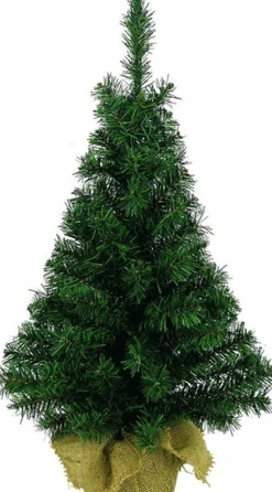 Decoris 2X Volle Mini Kunst Kerstboompjes/Kunstboompjes In Jute Zak 35 Cm - Kunst Kerstbomen / Kunstbomen - Miniboompjes Discount