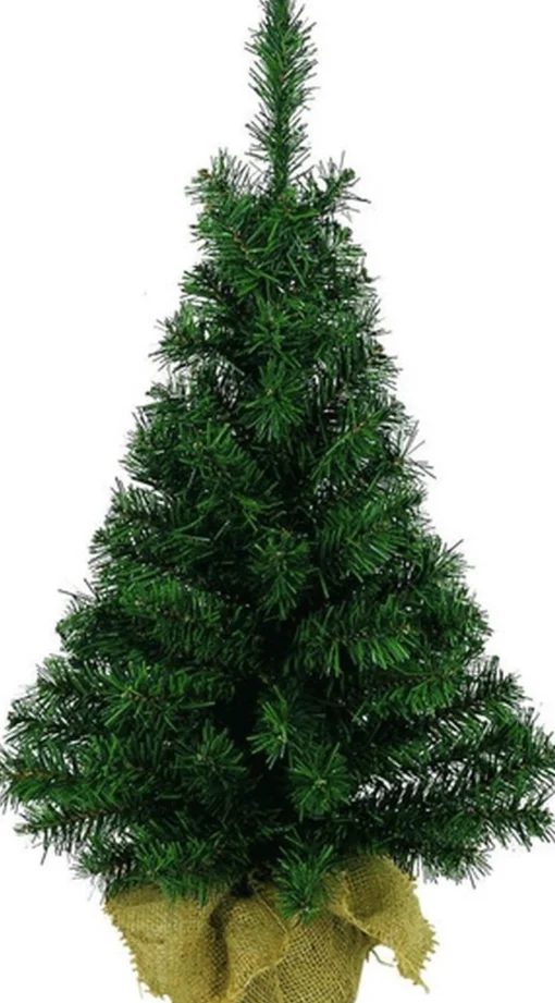 Decoris 2X Volle Mini Kunst Kerstboompjes/Kunstboompjes In Jute Zak 35 Cm - Kunst Kerstbomen / Kunstbomen - Miniboompjes Discount