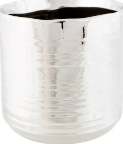 Cosy @ Home Kerststukjes>1X Zilveren Ronde Potjes Voor Kerststukjes Cerchio 13 Cm Keramiek - Kerststukjes Onderdelen Pot Metallic Zilver - Woonaccessoires
