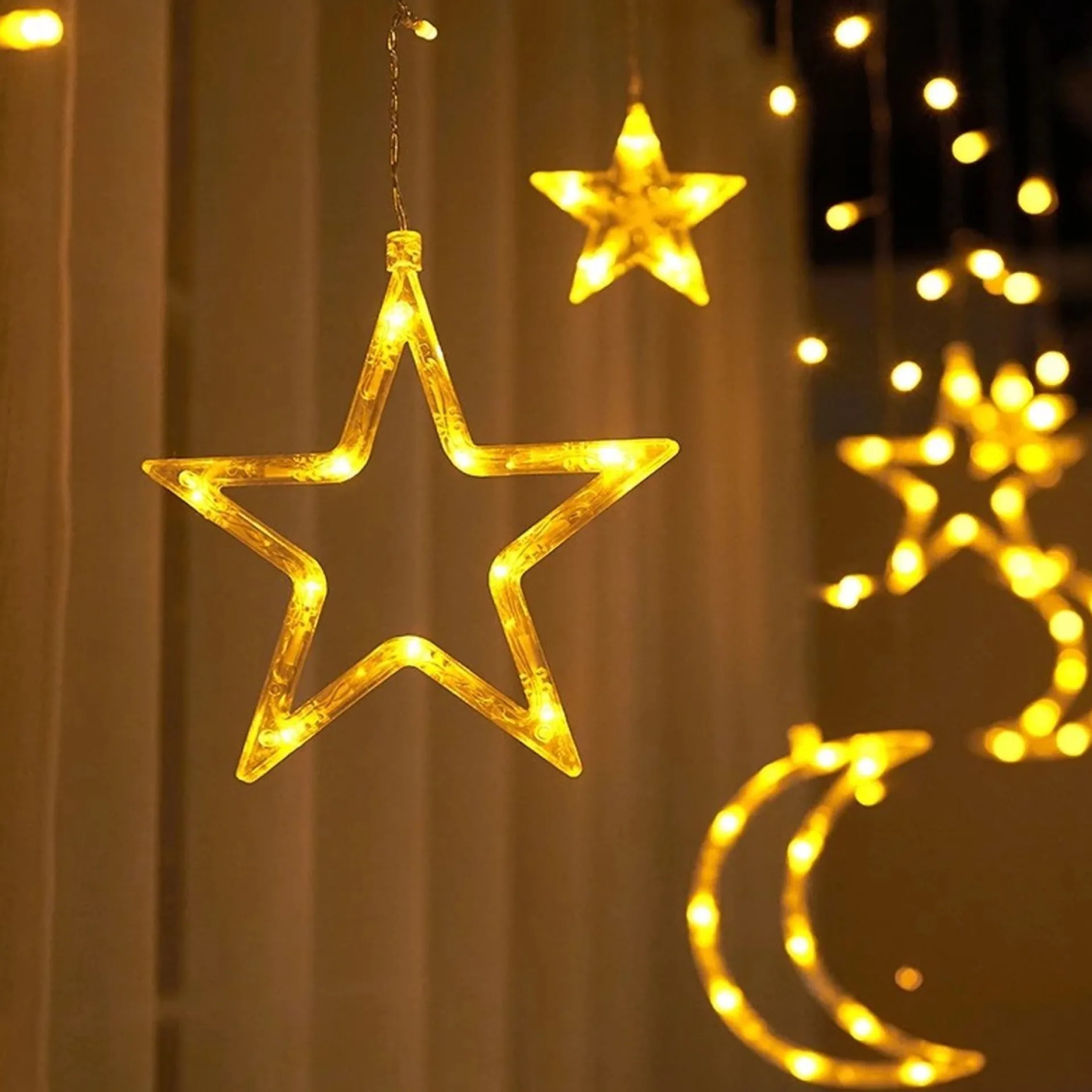 Merkloos Xtraworks Hemel - Lichtketting Met Maan En Versiering -Verlichting Voor Buiten & Binnen- Led Lichtgordijn Met 8 Verlichtingsmodi - Warm Licht Met 1.5M Snoer 220V Online