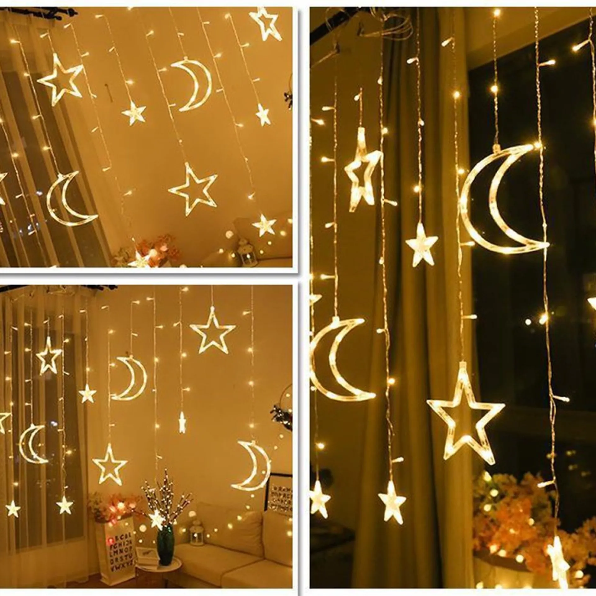 Merkloos Xtraworks Hemel - Lichtketting Met Maan En Versiering -Verlichting Voor Buiten & Binnen- Led Lichtgordijn Met 8 Verlichtingsmodi - Warm Licht Met 1.5M Snoer 220V Online