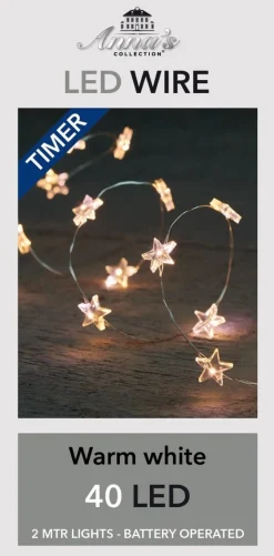Anna's Collection Zilveren Draadverlichting Sterren Met Timer Warm Wit 2 Meter - Sfeerverlichting Voor Binnen Gebruik Outlet