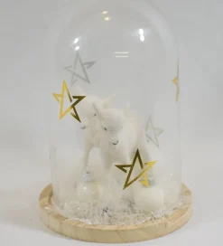 ZoeZo Design Kerststukjes></noscript> - Glazen Stolp Met Witte Hertjes - Rendieren - Sneeuw En Kerstballen - O 13 Cm - Hoogte 20 Cm